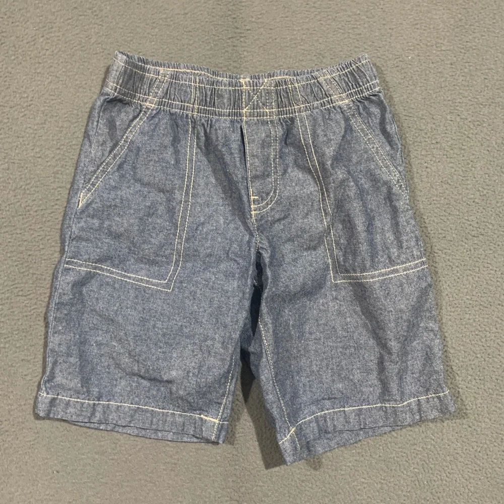 Carters Boys 5T Blue Chambray Pull On Shorts‎ Elastic Waist Cotton Preppy Beach